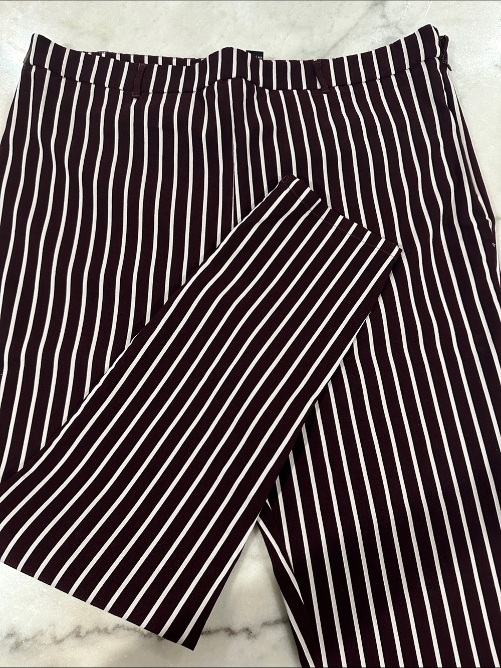 Forever 21 Women's Burgundy and White Vertical Stripe Straight Leg Pants